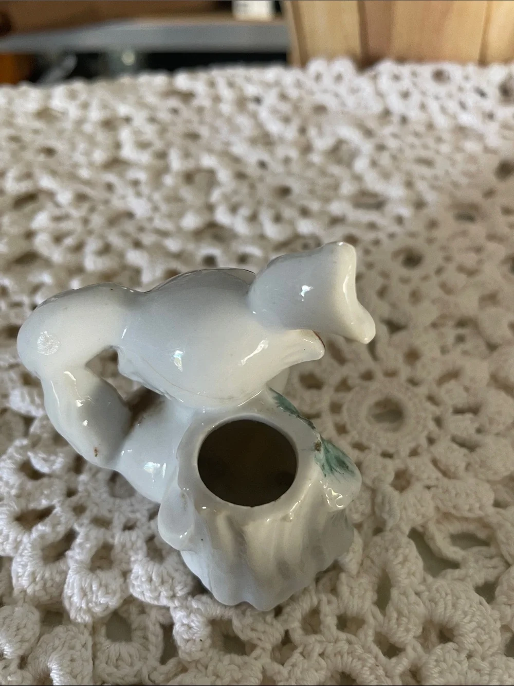 1950 Derby White Ceramic Bunny toothpick holder with Gold Accents